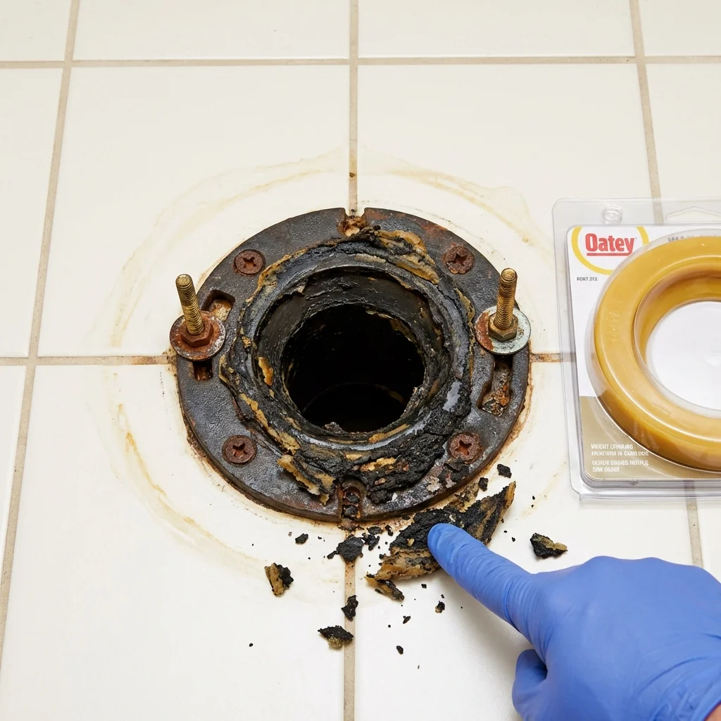 Failed wax ring showing water seepage at the base of a toilet in a Jenkins, KY home