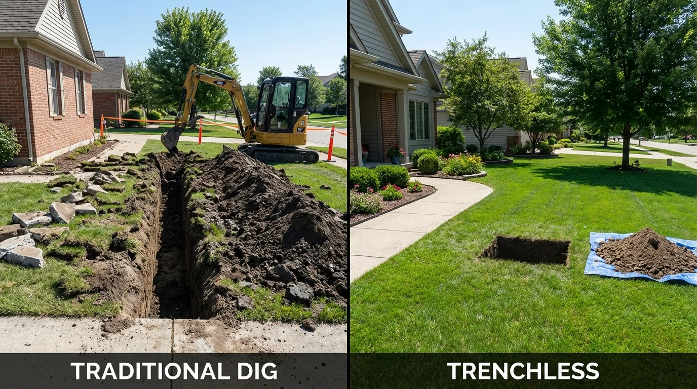 Trenchless sewer repair with minimal yard damage versus traditional excavation in Jenkins, KY